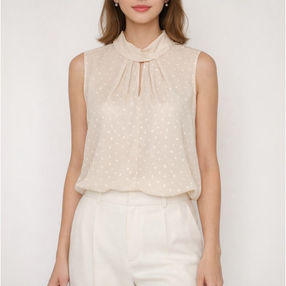 Rebecca Taylor Blush Silk‎ Coquette Heart Jacquard Mock Neck Keyhole Top Size L